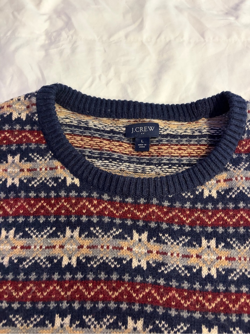 J. Crew Navy Multi Fair Isle Crewneck Sweater